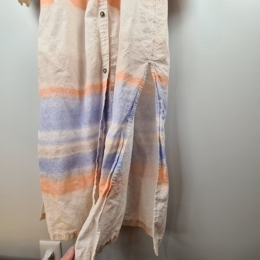 CALIA Womens Linen Blend Ombre Stripe Maxi Shirt Dress Blue Orange M Beach Cover - Picture 5 of 9